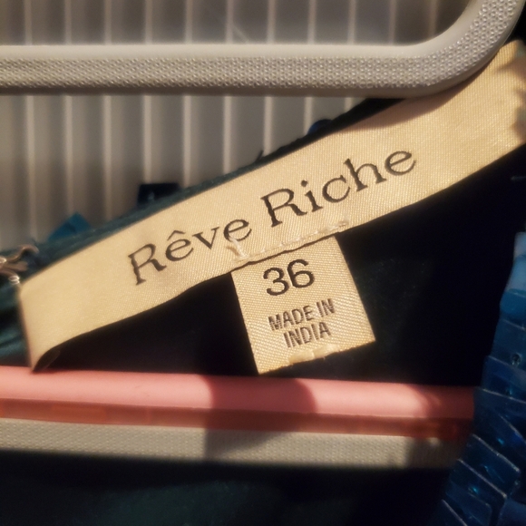 Rêve Riche Blue Sequin Long Sleeve Deep V Evening Dress Size 36 (US 4/6) - Picture 4 of 6